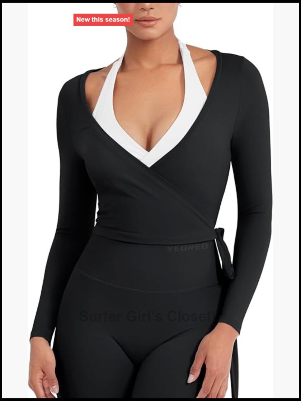 Long Sleeve V Neck Wrap Crop Top for Yoga Pilates Dance